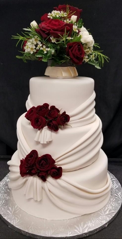 White Cake with Red Roses