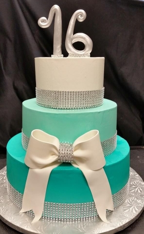 Teal and White Cake