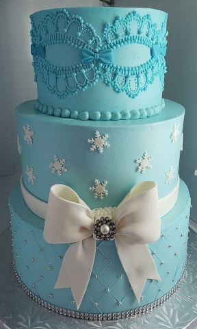 Blue Cake with White Bow